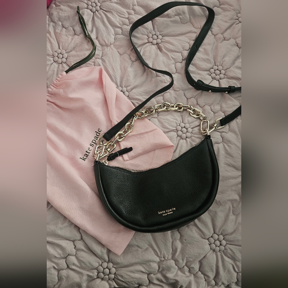 Kate Spade Black Shoulder Bag with Gold Chain - Picture 2 of 3